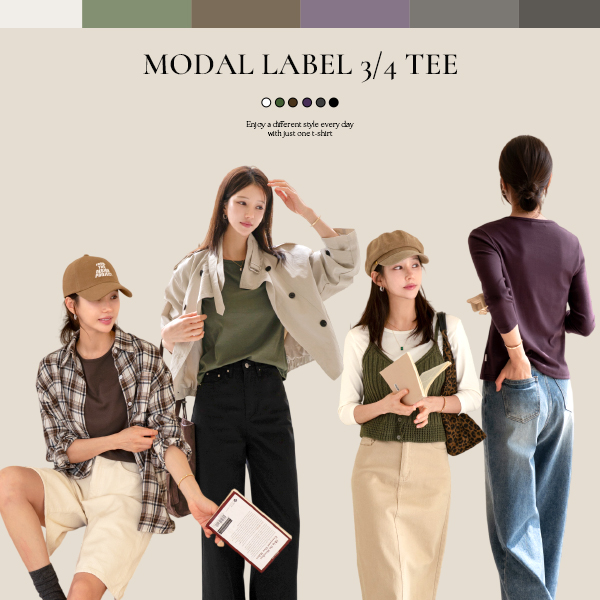 [USYOU] 모달 Labels 3/4 sleeve T-shirt
