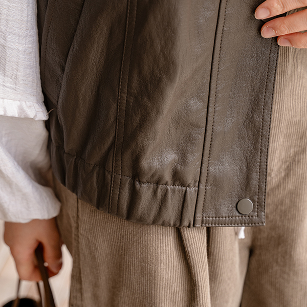 시티웨어 Highneck 스냅 레더 Vest