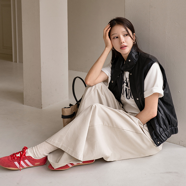 시티웨어 Highneck 스냅 레더 Vest