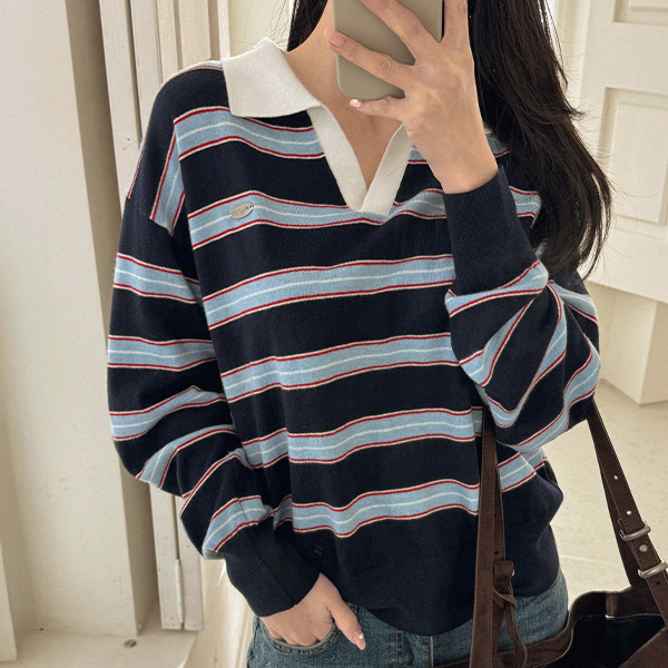 Hopes Horizontal Striped Collar Knitwear