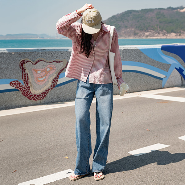 [USYOU] Back Embroidery Stripe Shirt