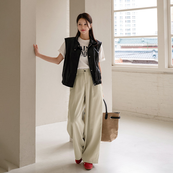 Flap Pocket Wide Pintuck Banding Pants
