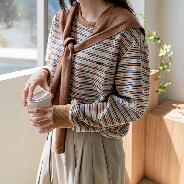 Horizontal Striped Sweatshirt Shawl Set