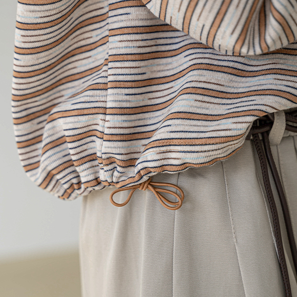 Horizontal Striped Sweatshirt Shawl Set