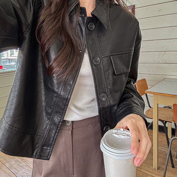 Julia Fakr Leather Shirt Jacket