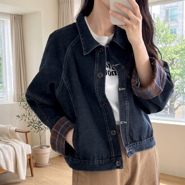 폴딩 키치체크 Denim Jacket