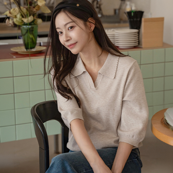 Coming Wave Collar Short-sleeve Knitwear