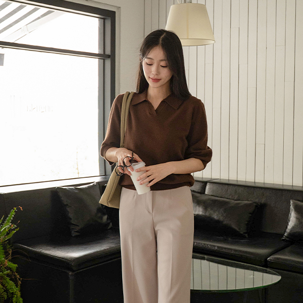 Coming Wave Collar Short-sleeve Knitwear