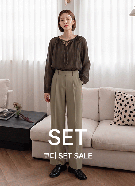 [코디SET] [Special Sale] Perfect Pants 92ver (핀턱밴딩와이드)+헤이즐넛 리오셀 bowknot Blouse Korea