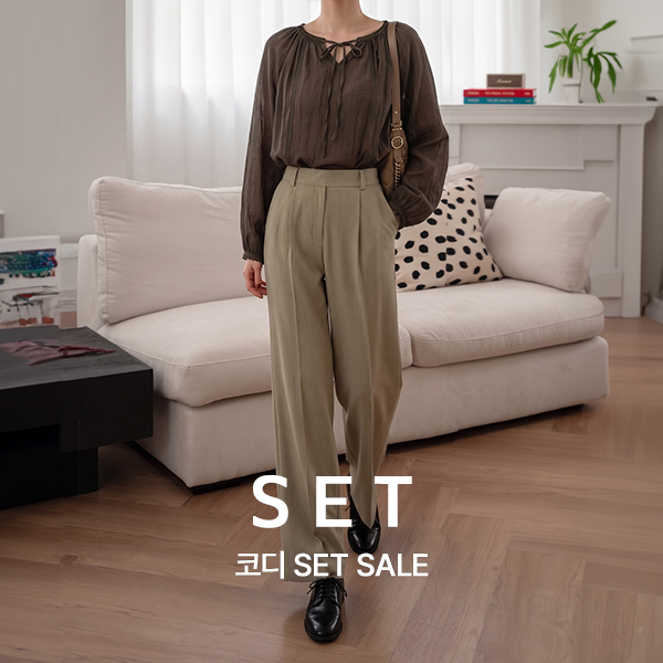 [코디SET] [Special Sale] Perfect Pants 92ver (핀턱밴딩와이드)+헤이즐넛 리오셀 bowknot Blouse