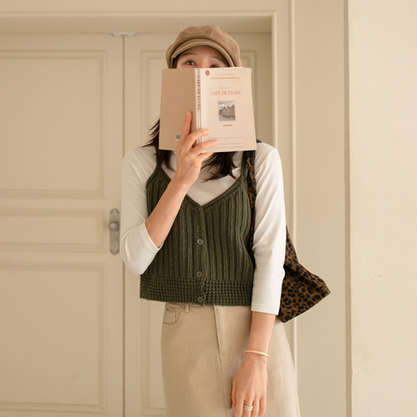 프론트 버튼 Knitwear 뷔스티에