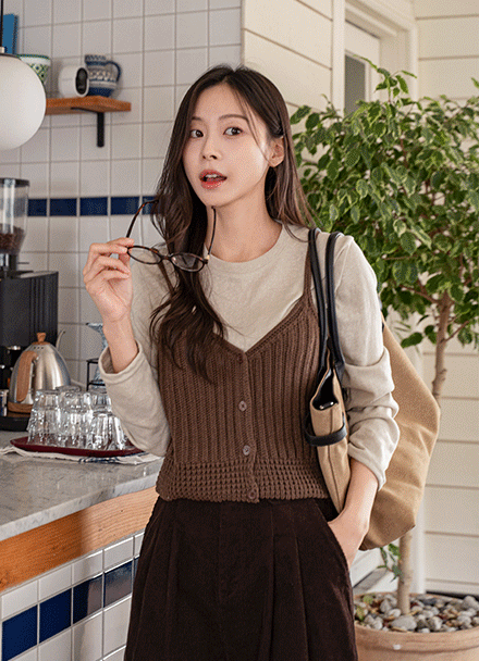 프론트 버튼 Knitwear 뷔스티에 Korea
