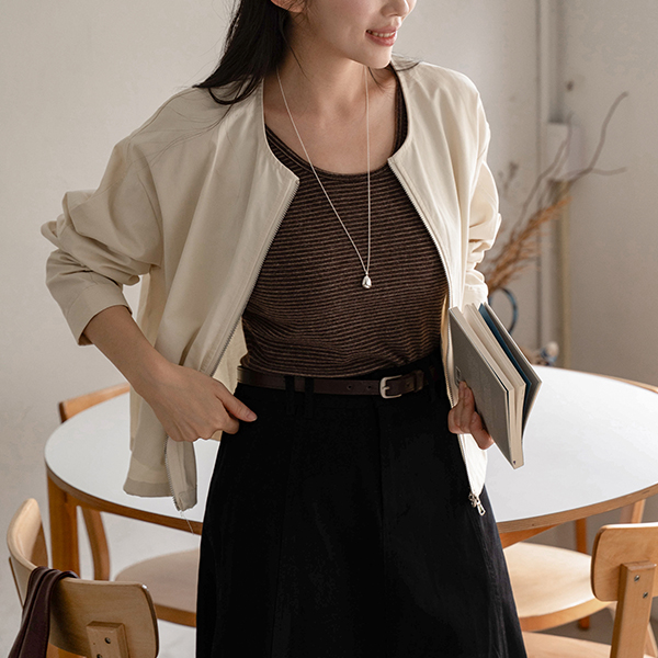 메이 horizontal striped Sleeveless shirts Jacket Set