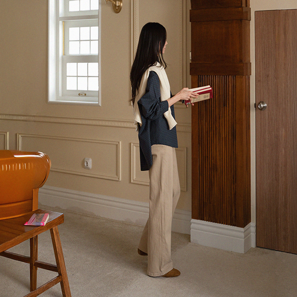 [Special Sale] Twill Span Banding Wide Pants