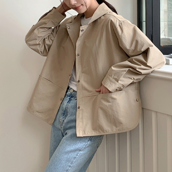 Snap Button Hood Shirt Jacket