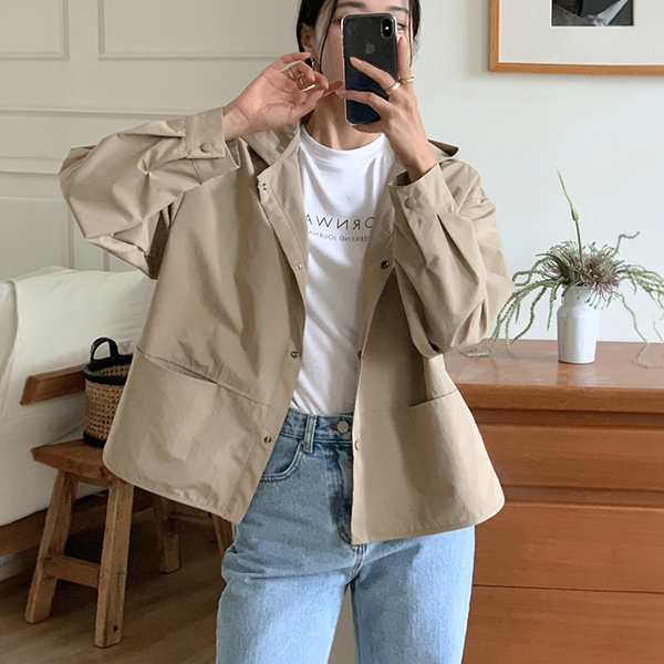 Snap Button Hood Shirt Jacket