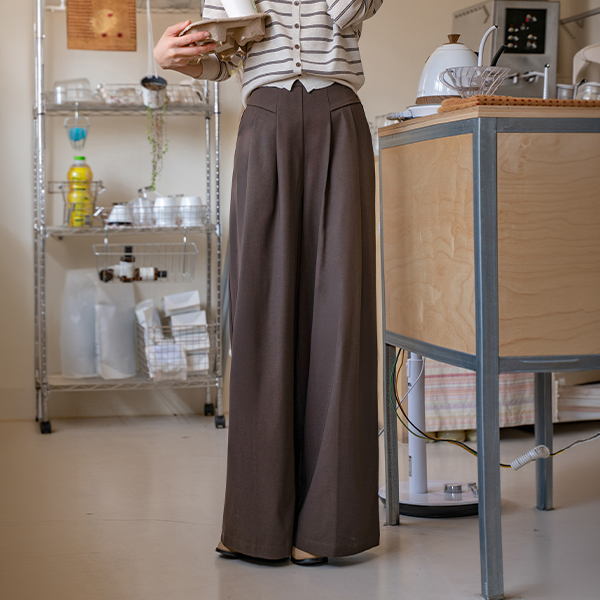 Golden Pintuck Back-Banding Wide Fit Pants
