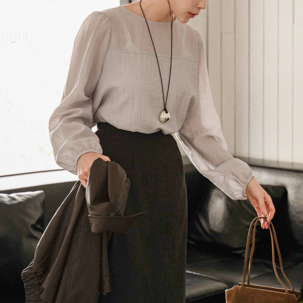 실키 러플 이중 Long-sleeve Blouse