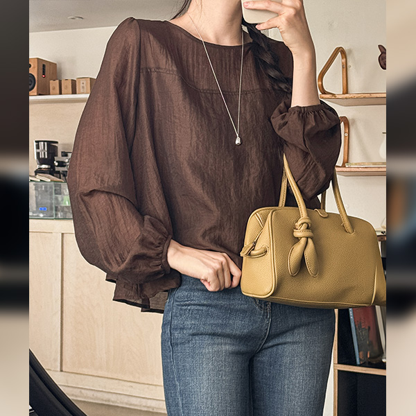 실키 러플 이중 Long-sleeve Blouse