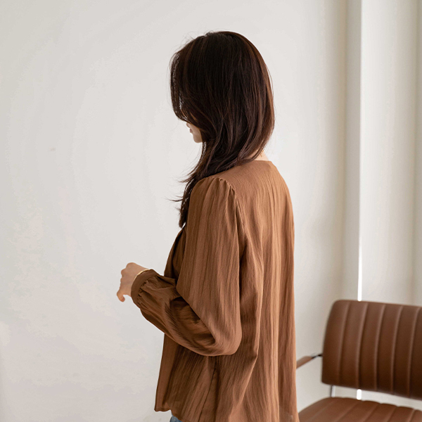 V-neck Puff Pintuck Shirring Blouse
