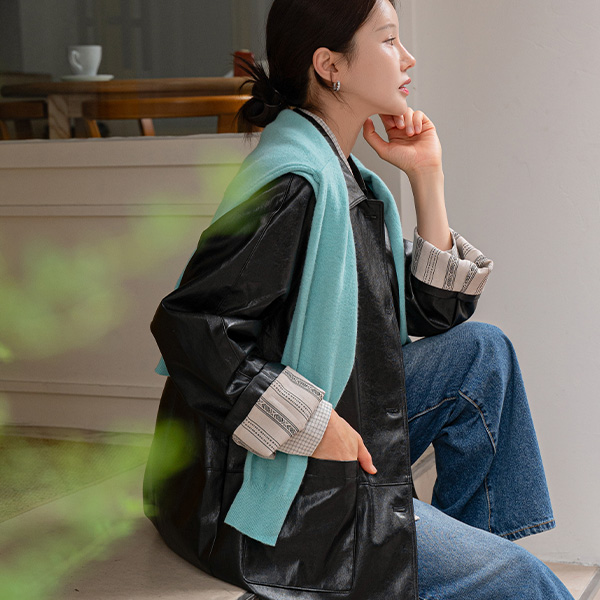 Glossy Mid Fake Leather Jacket