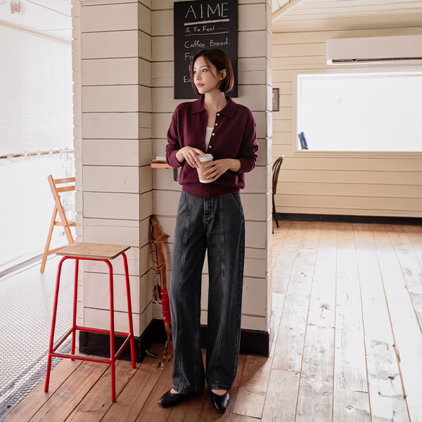 Front cut baggy fit denim pants