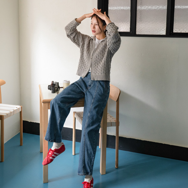 Front cut baggy fit denim pants