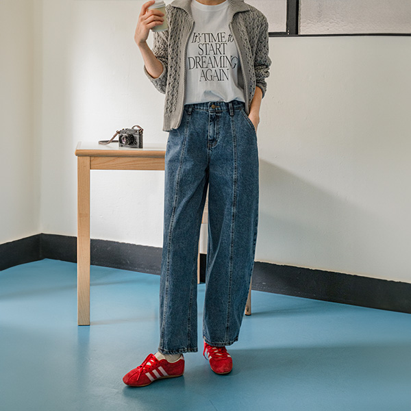 Front cut baggy fit denim pants