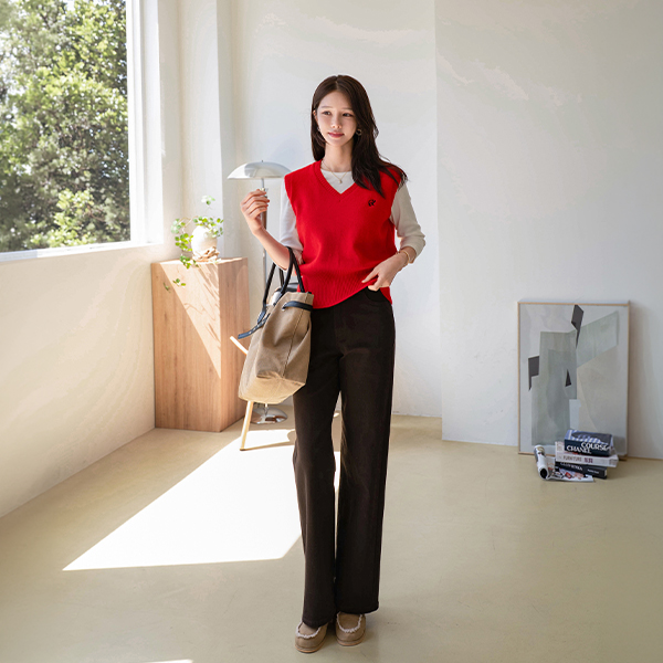 포근 자수 Knit Vest