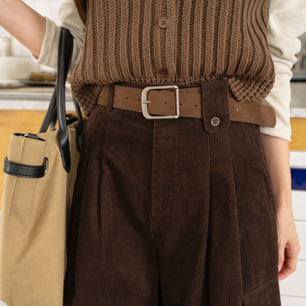 Corduroy Cargo Belt Set Bermuda Pants