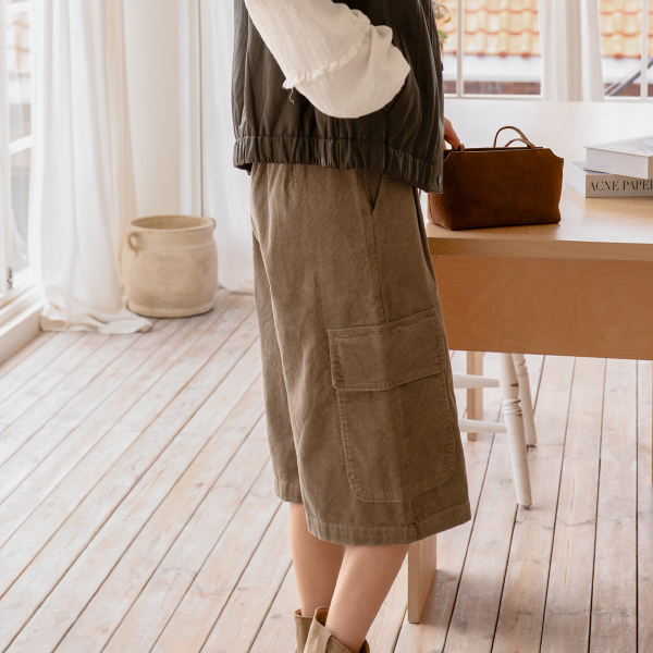 Corduroy Cargo Belt Set Bermuda Pants