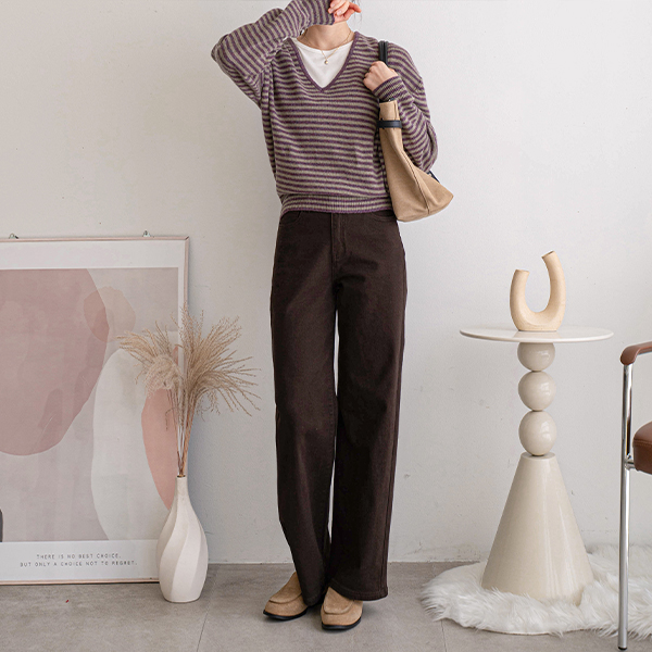 리즈 V-neck Wool Stripe Knitwear