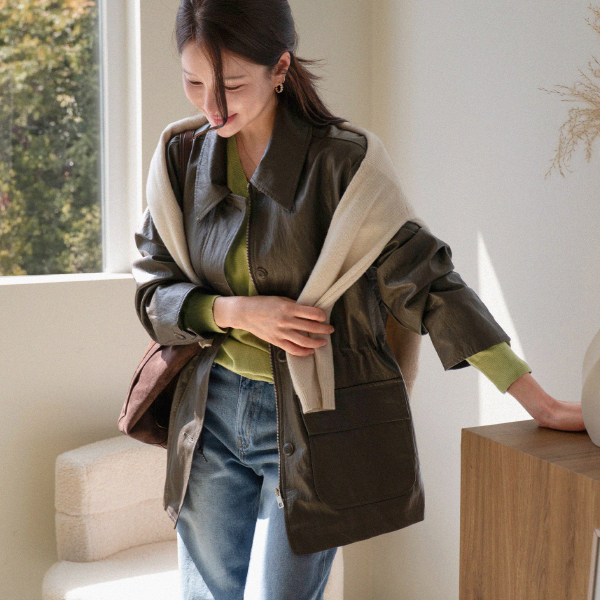 Peanut Half Leather Jacket