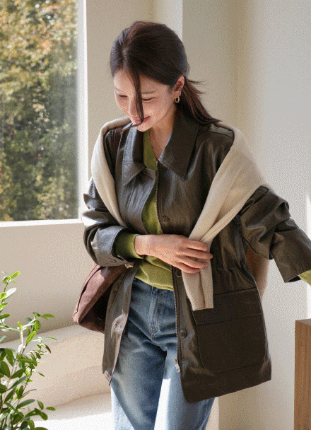Peanut Half Leather Jacket Korea