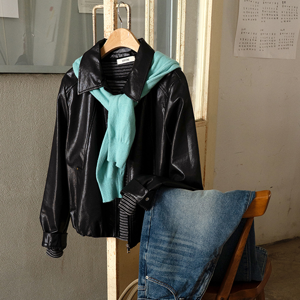 Basic Cut faux Leather Zip Up Jacket