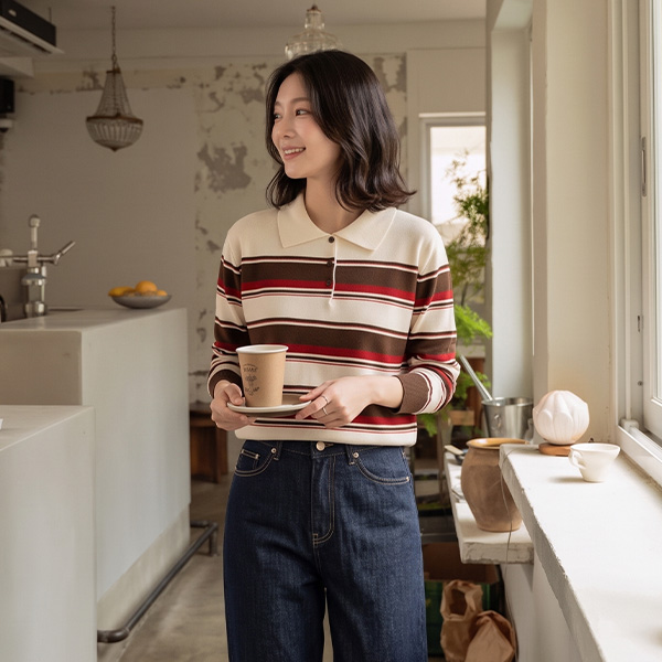 Play Color Matching Horizontal Striped Collar Knitwear