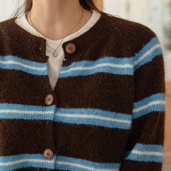 [Special Planning Price] Thick Horizontal Striped Wool Knitwear Cardigan