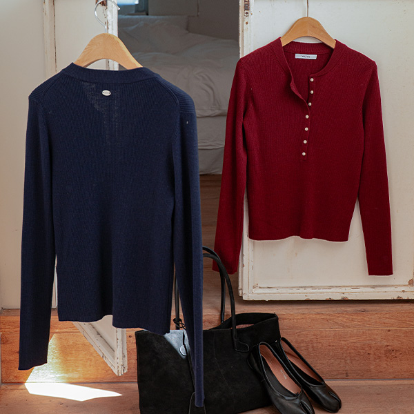 [valyou] 매직 Slim Fit 헨리넥 Wool Knitwear