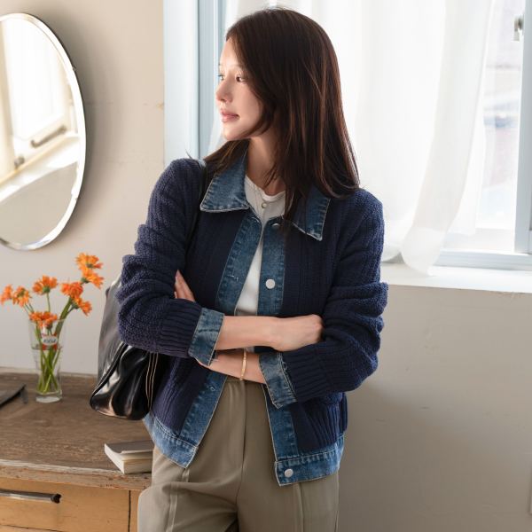 Denim Color Matching 포켓 Shirt Cardigan