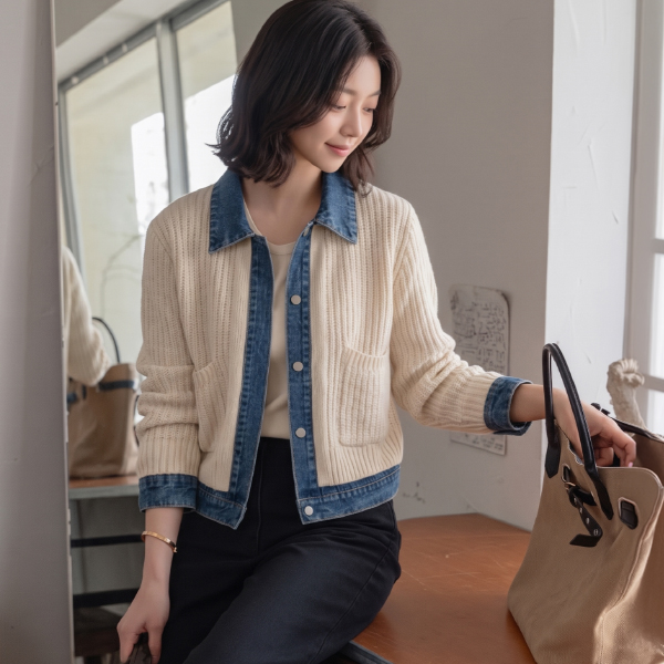 Denim Color Matching 포켓 Shirt Cardigan