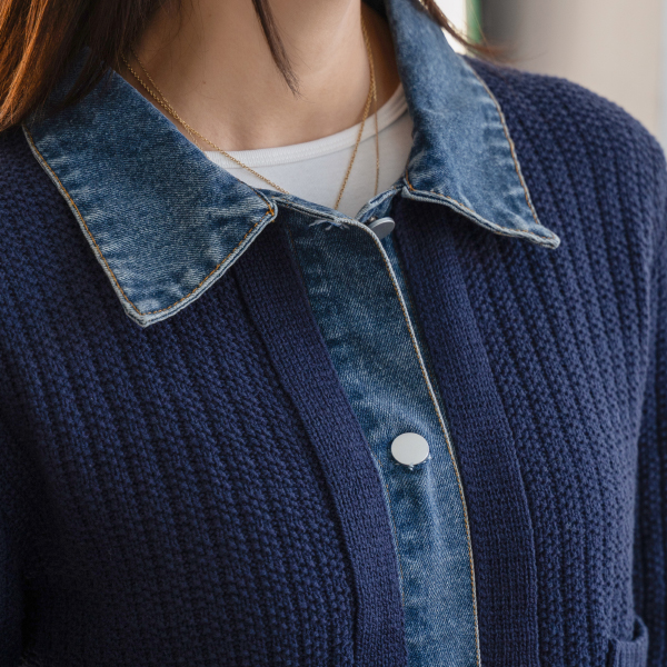 Denim Color Matching 포켓 Shirt Cardigan