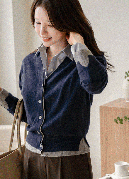 Angora Color Matching Knitwear Cardigan Korea