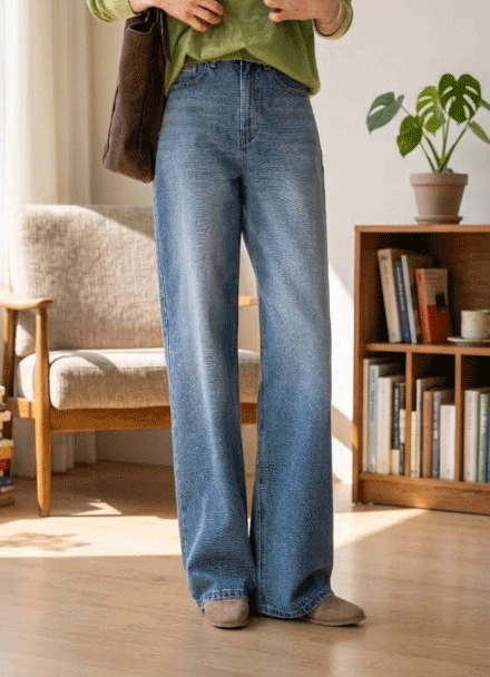 Fold Wide Denim Pants Korea