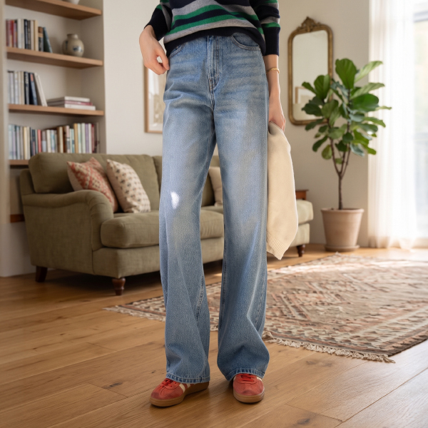 폴드 와이드 Denim Pants