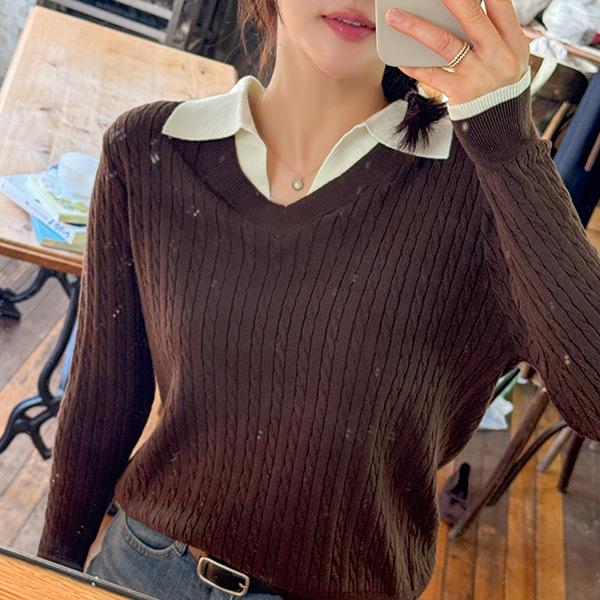 Collar Layered Twiddle Knitwear
