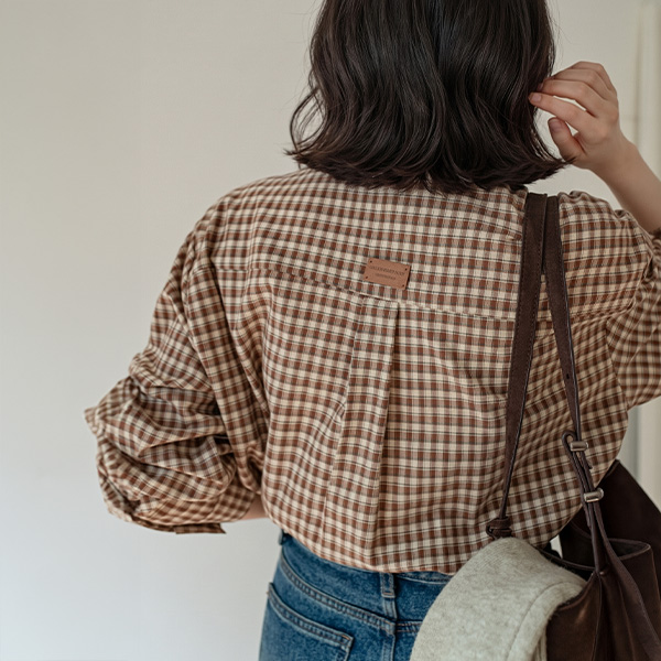 [USYOU] Leather Label Check Shirt
