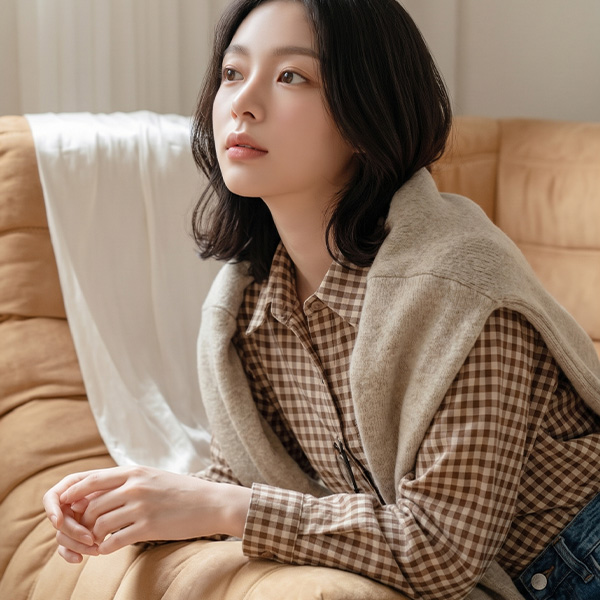 [USYOU] Leather Label Check Shirt
