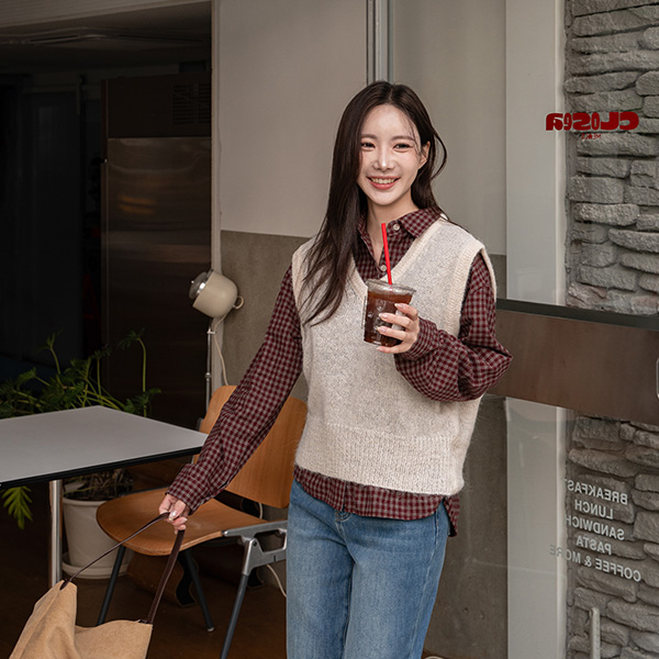 [valyou] 시그니처 웜 Peach Check Shirt