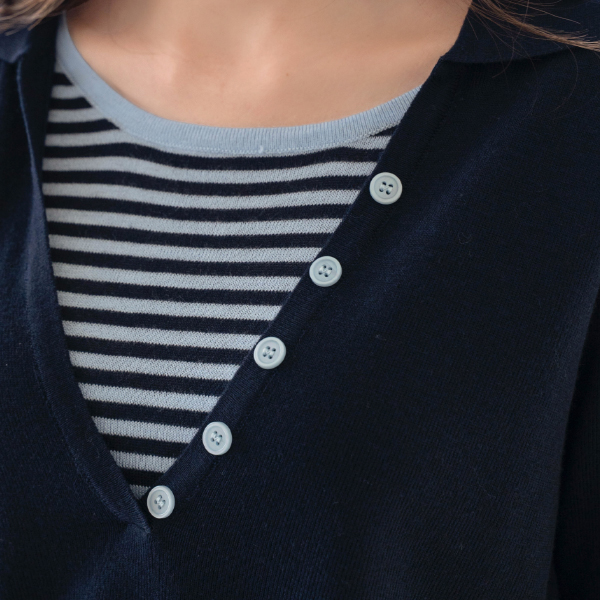 Deep V Button Layered Wool Knitwear