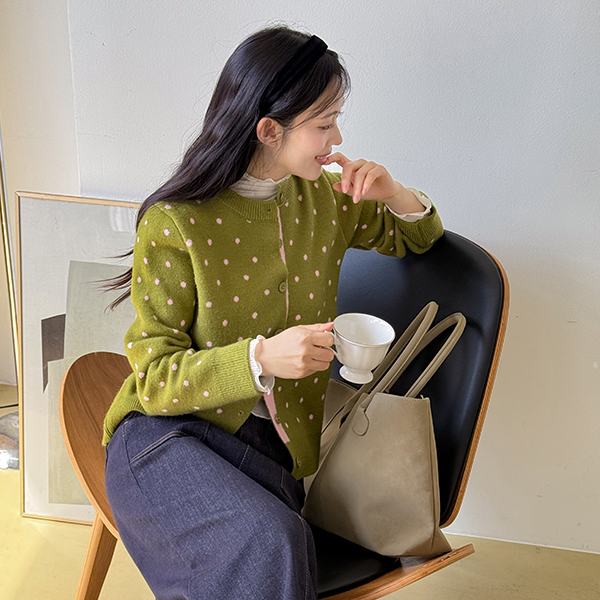 로트 Color Matching Dot Cardigan